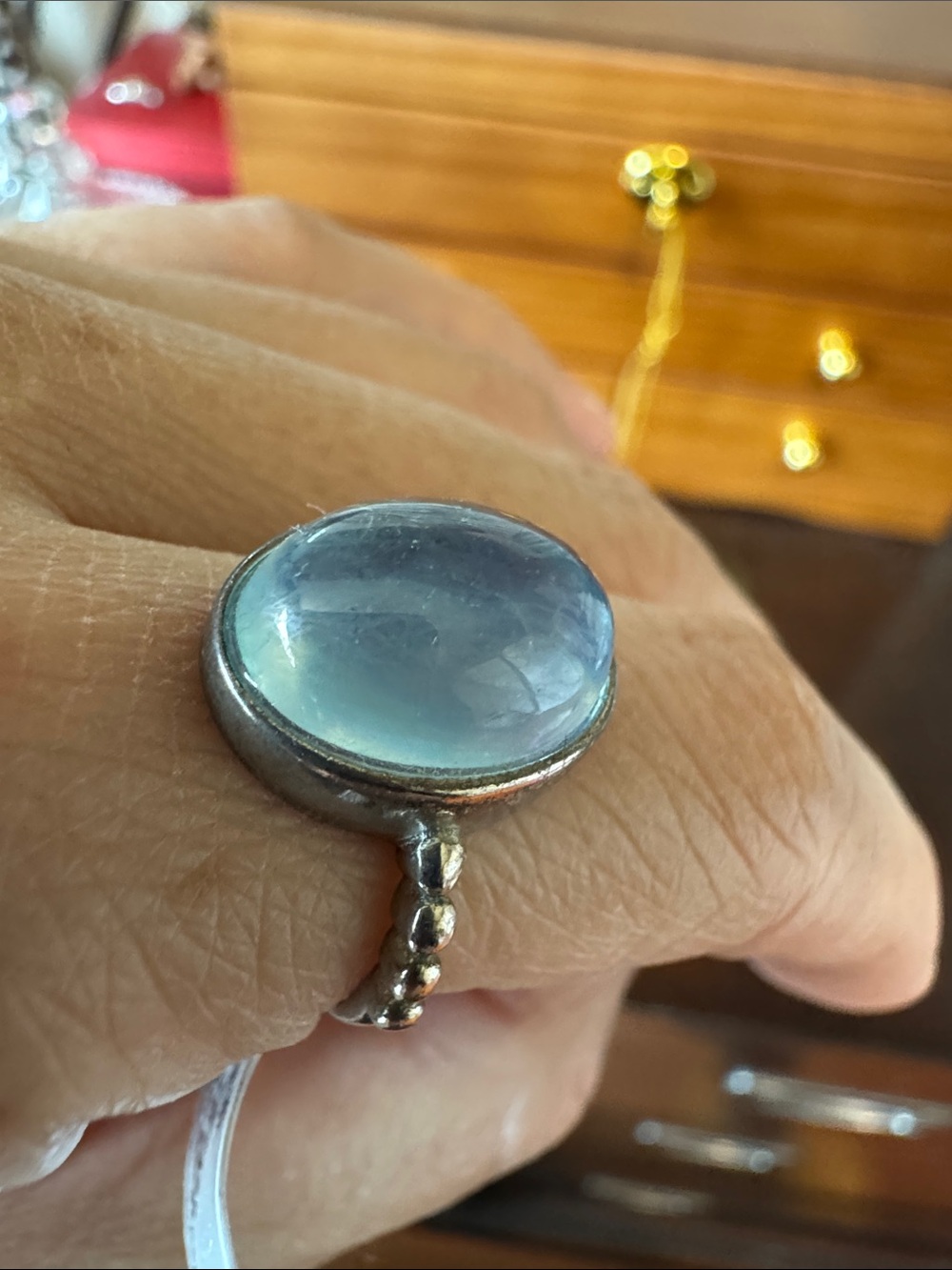 Silver 925 aquamarine crystal Oval Ring